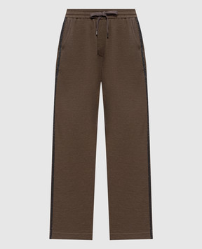 Brunello Cucinelli Brown silk sweatpants with monil chain MP828SM689