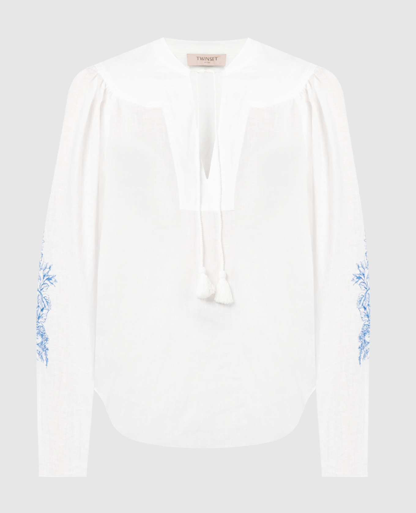 White linen shirt with a floral motif Twinset