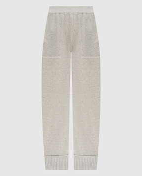 Dondup Gray melange cashmere and wool sweatpants with metallic logo DP790KF0241DXXX