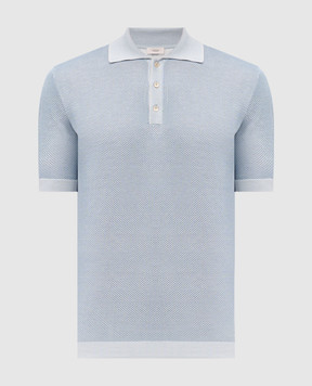 Agnona Blue polo shirt with patterned silk K309U557N1210
