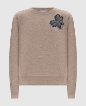 Brunello Cucinelli Brown jumper with appliqué in the form of a flower M12140500P