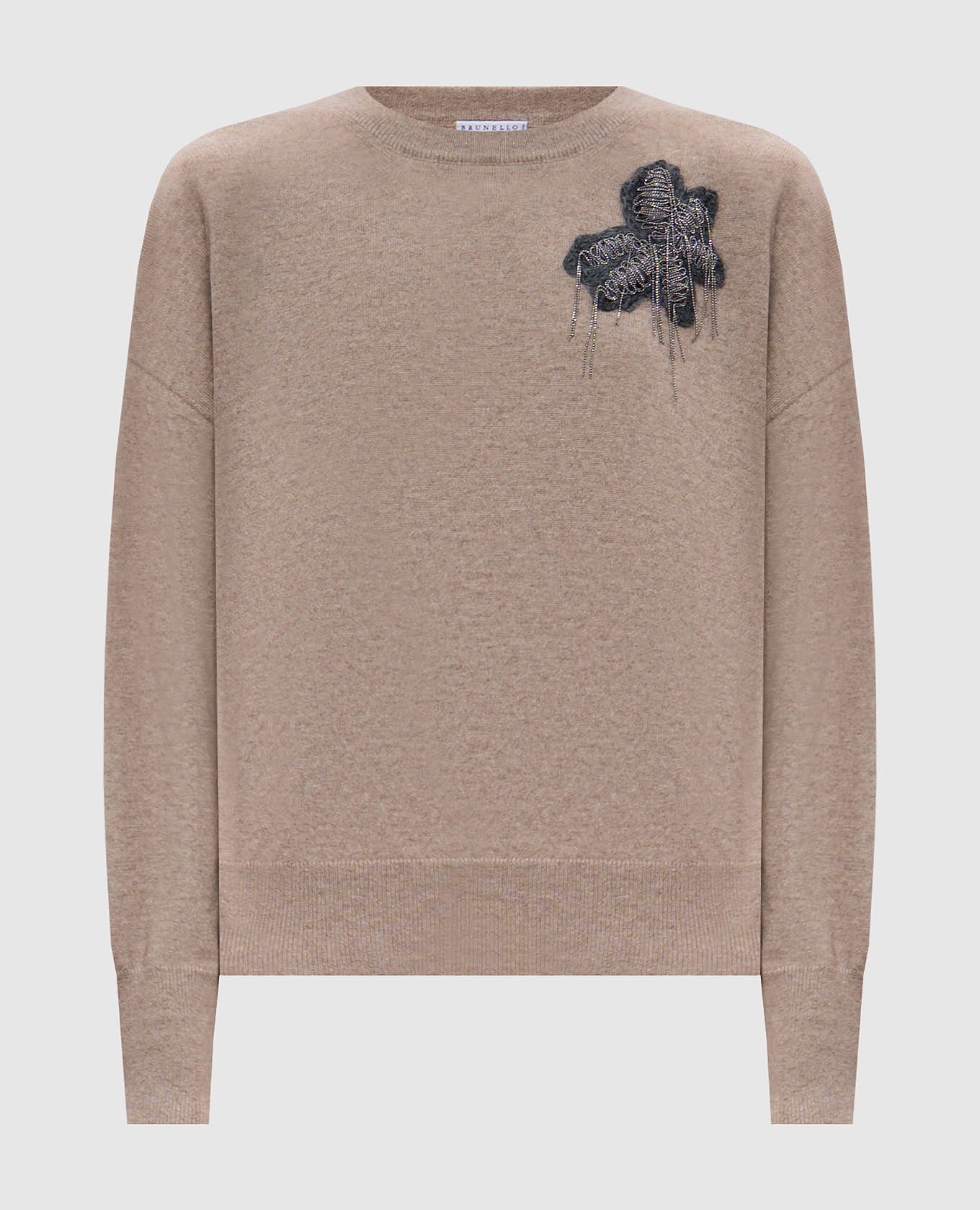 

Brown jumper with appliqué in the form of a flower Brunello Cucinelli