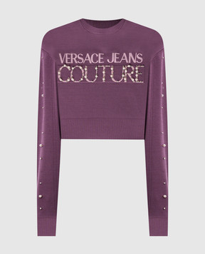 Versace Jeans Couture Purple cropped jumper with logo 77HAFM30CMN60