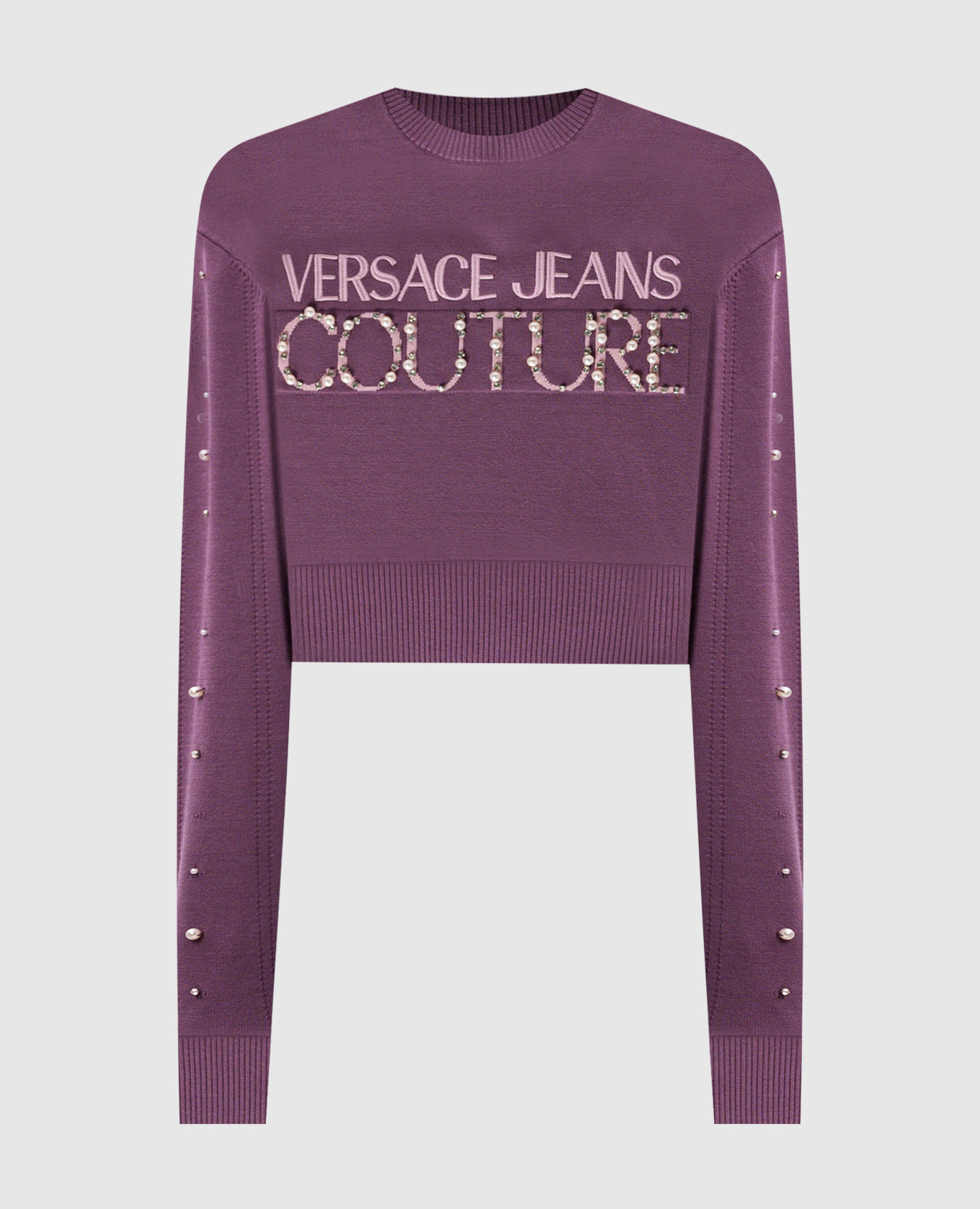 Purple cropped jumper with logo Versace Jeans Couture
