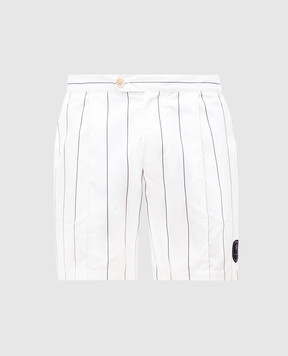 Brunello Cucinelli White striped shorts with logo patch MB4173386T