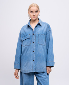 Juun.j Blue denim shirt with logo patch JW5564W11P