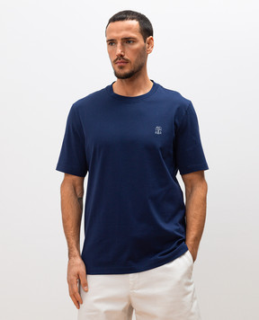 Brunello Cucinelli Blue T-shirt with heraldic emblem print M0B138440