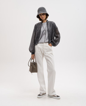 Brunello Cucinelli Gray silk top with monil chain MPC59DE310
