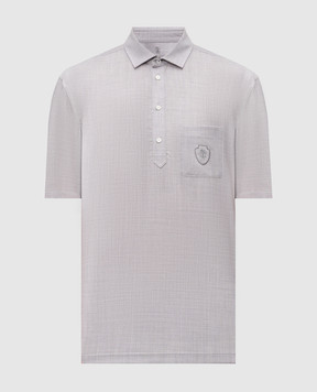 Brunello Cucinelli Grey wool polo shirt with logo emblem print MM6701301F