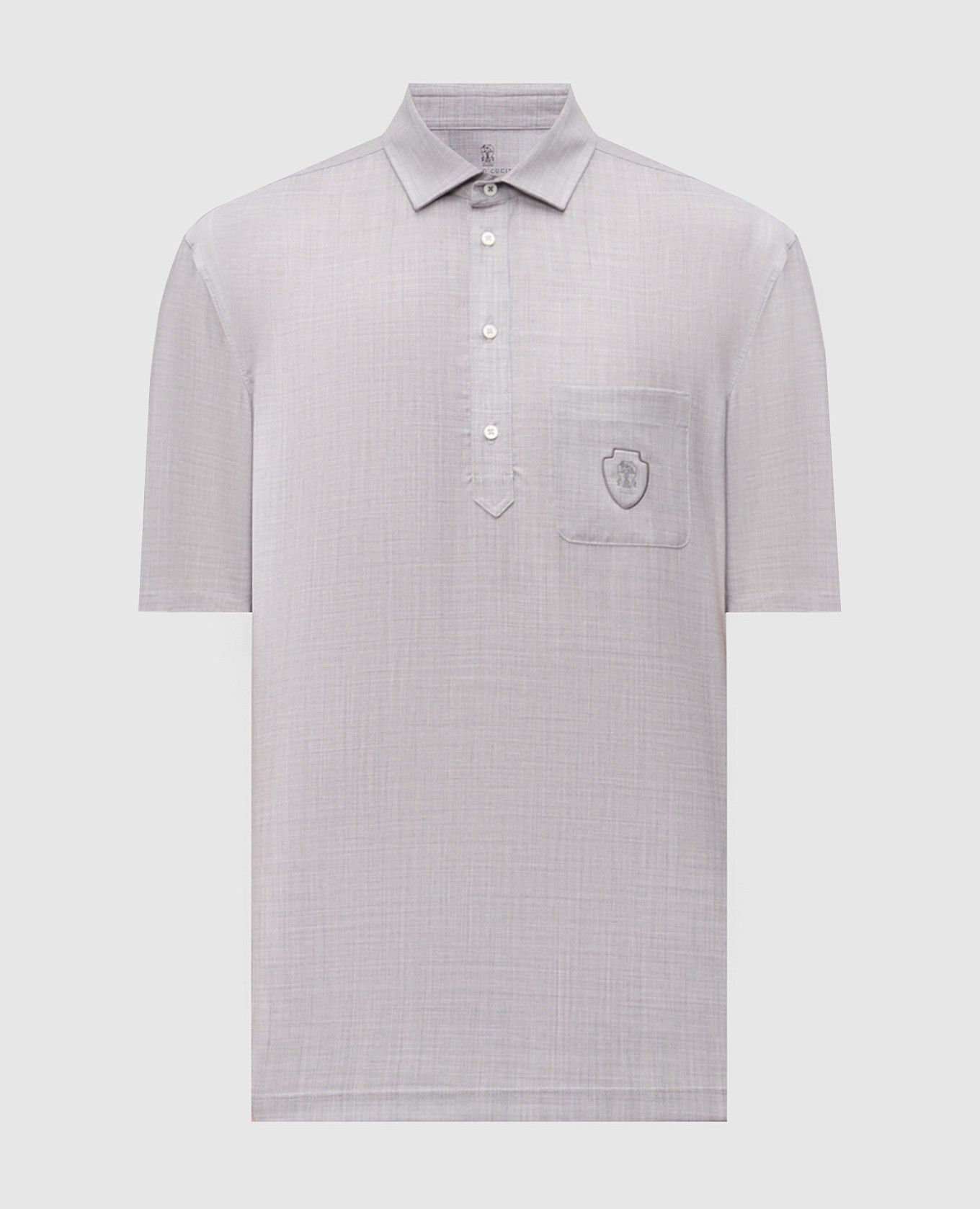 Grey wool polo shirt with logo emblem print Brunello Cucinelli