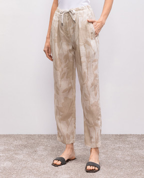 Brunello Cucinelli Beige linen pants with a floral pattern MB650P8597