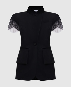 Alexander McQueen Black wool and silk vest with lace 822747QJADK