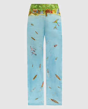 Casablanca Maison Sur Piloti blue linen trousers WS24TR15202