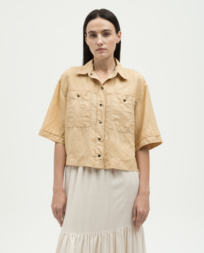 Brunello Cucinelli Yellow cropped linen shirt with monil chain MD698MH636