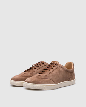 Brunello Cucinelli Brown suede sneakers with logo emblem MZUSILN311