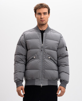 Stone Island Gray down bomber jacket with removable logo patch 811540228