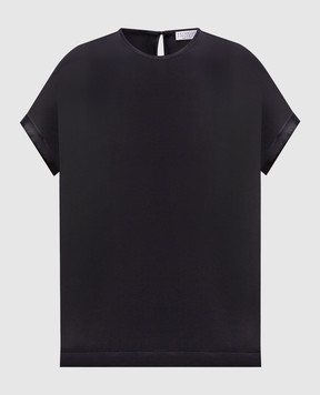 Brunello Cucinelli Black silk top with monil chain M0C59DE310