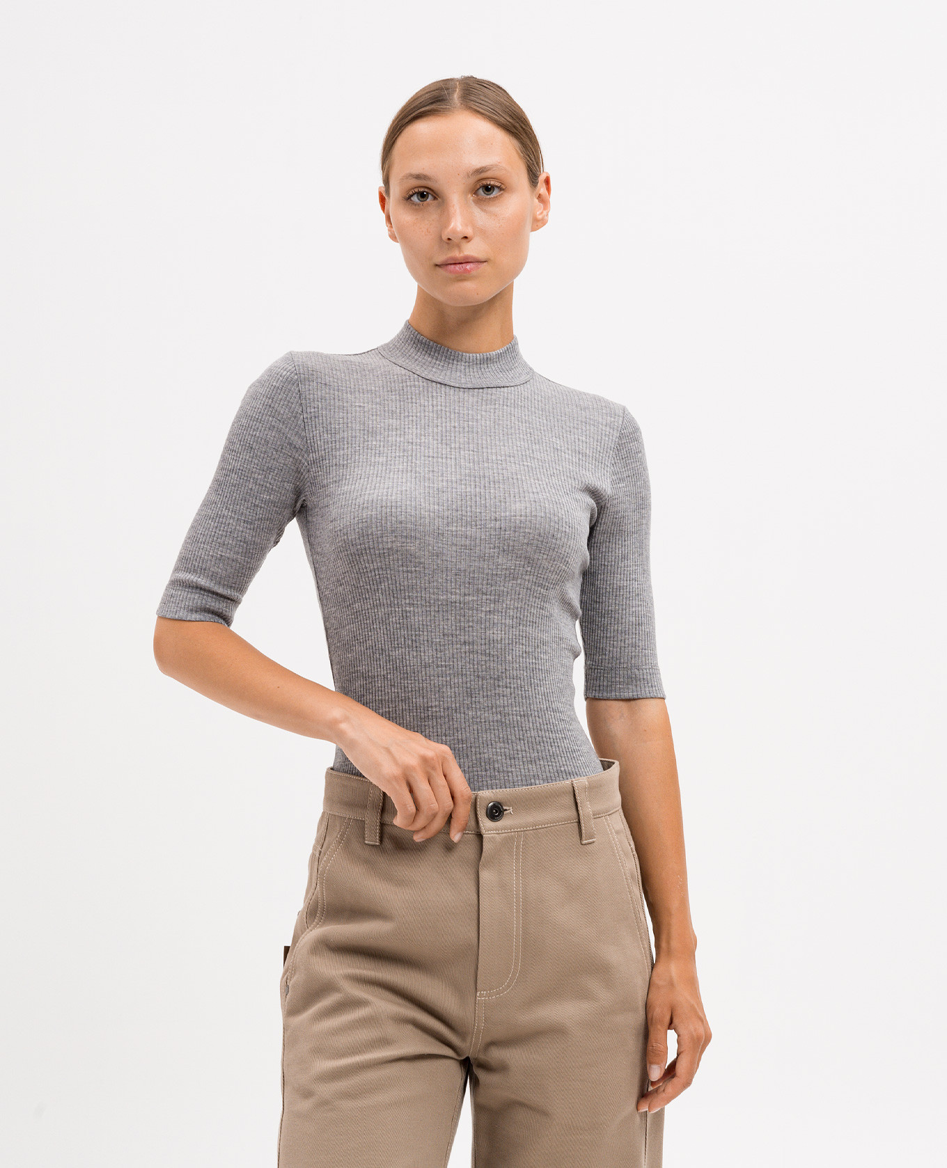 

Gray wool top with monil chain Brunello Cucinelli, Grey