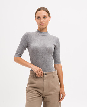 Brunello Cucinelli Gray wool top with monil chain MP998FH804