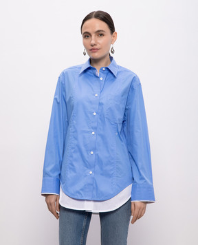 Victoria Beckham Blue shirt with embroidered monogram logo 1125WSH006011C