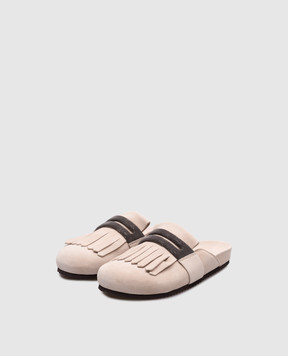 Brunello Cucinelli Beige suede mules with monil chain MZSFG2877