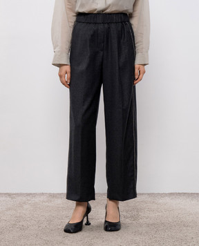 Peserico Gray wool pants with monil chain P04151D03359