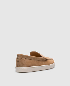 Brunello Cucinelli Beige suede loafers with logo MZUSILN312