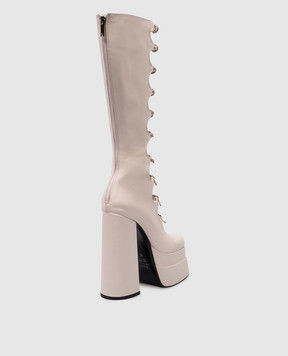 Babe Pay Pls Beige leather boots with curved cutouts 5029072344