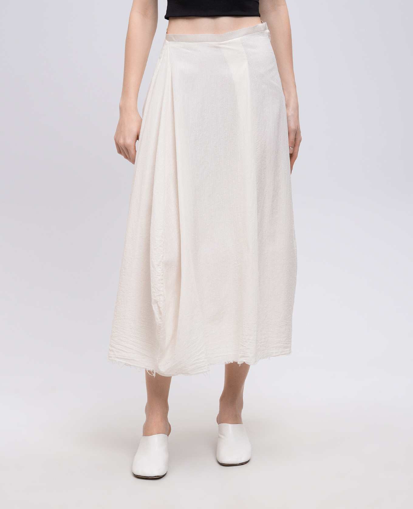 Beige midi skirt with bamboo and linen Marc Le Bihan 3