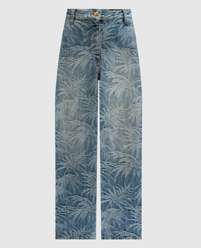 Palm Angels Blue jeans in a branded woven pattern with a vintage effect PWYB027F24DEN001