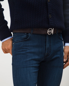 Stefano Ricci Gray suede belt with metal logo N381SDC554P