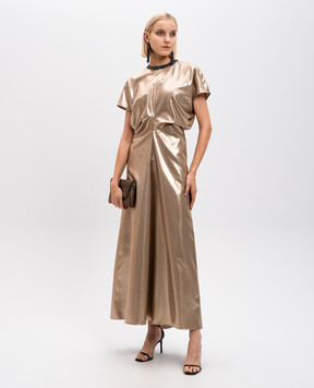 Brunello Cucinelli Golden silk lamé dress with monil chain MD999AFG32