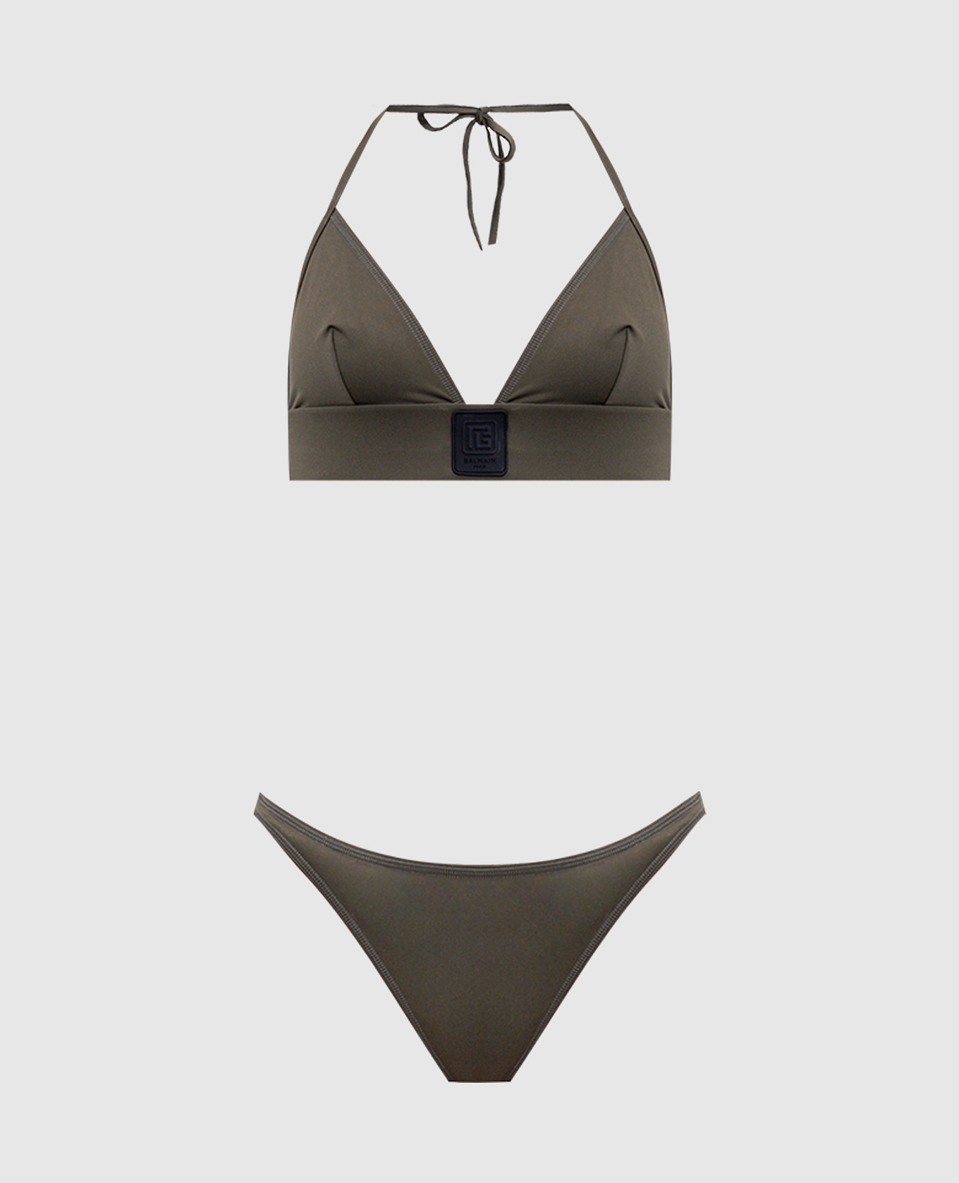 

Khaki swimsuit with logo patch Balmain
