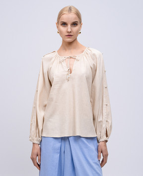 Twinset Beige linen blouse with beads 251LM2QFF