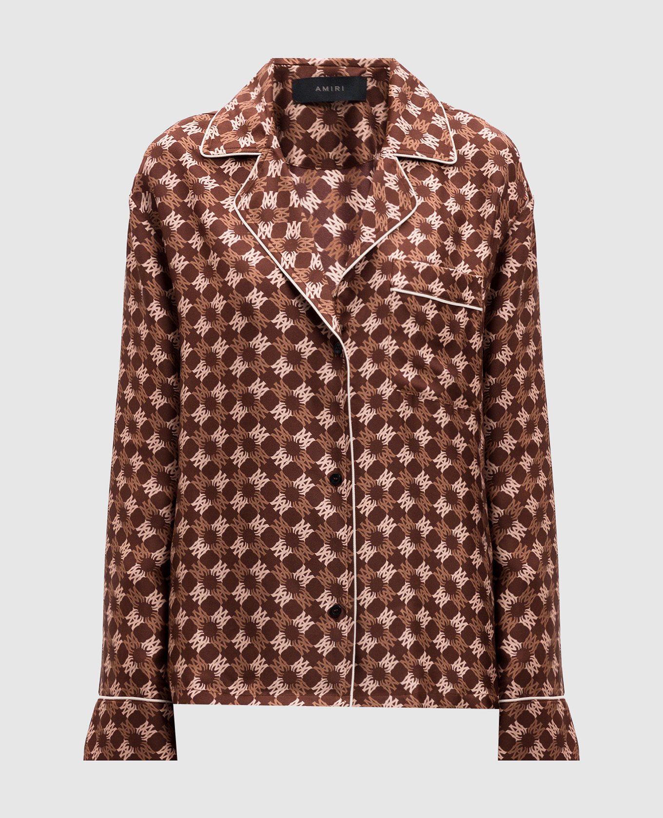 Brown silk blouse with monogram logo print AMIRI