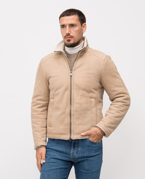Cashmere&Whiskey Beige cropped sheepskin coat 23265300965