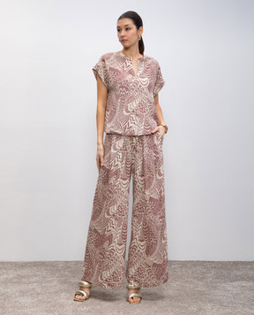 Momoni Pink BOTO silk pants with floral print 255MMOPA012255MO25