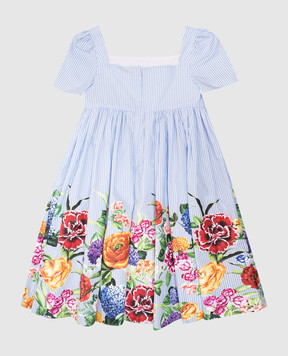 Dolce&Gabbana Children's blue striped midi dress with floral print L54DG6FI5K7812