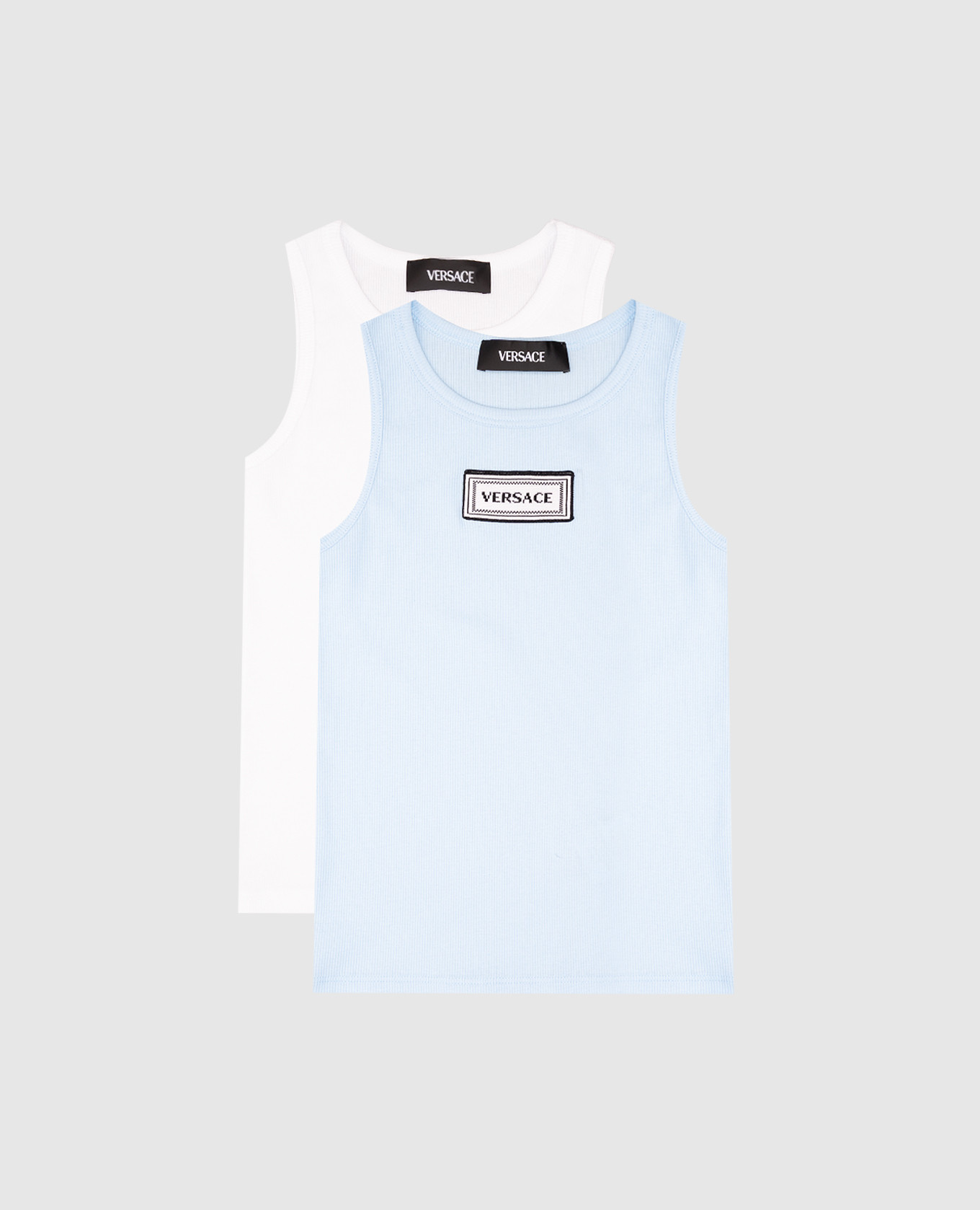 

Children's ribbed T-shirt set with logo Versace, White