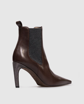 Brunello Cucinelli Brown leather ankle boots with monil chain MZORC3008P