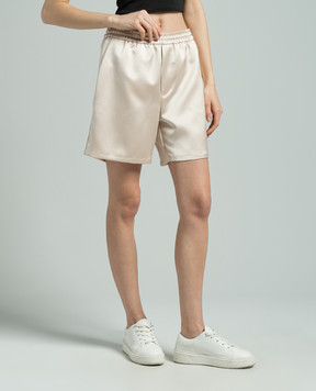 Balmain Beige shorts with monogram logo embroidery CH0PA095XI63