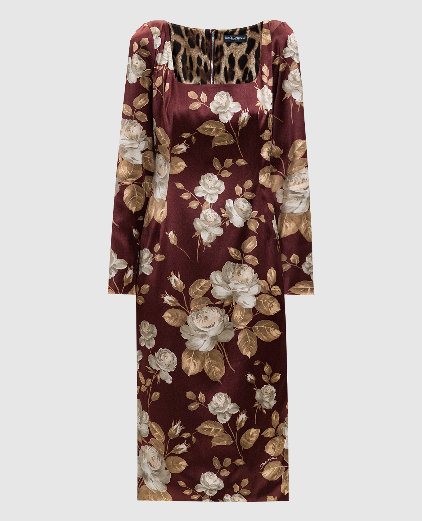 Burgundy floral print midi dress Dolce&Gabbana