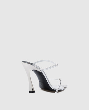 Thierry Mugler Silver leather mules with metallic trim MUSS24SC014CM012