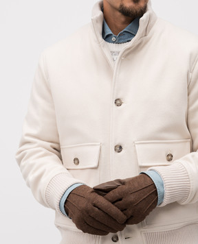 Peserico Brown combination gloves with wool R77003C0CC651