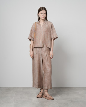 Peserico Brown striped linen pants P0425102519