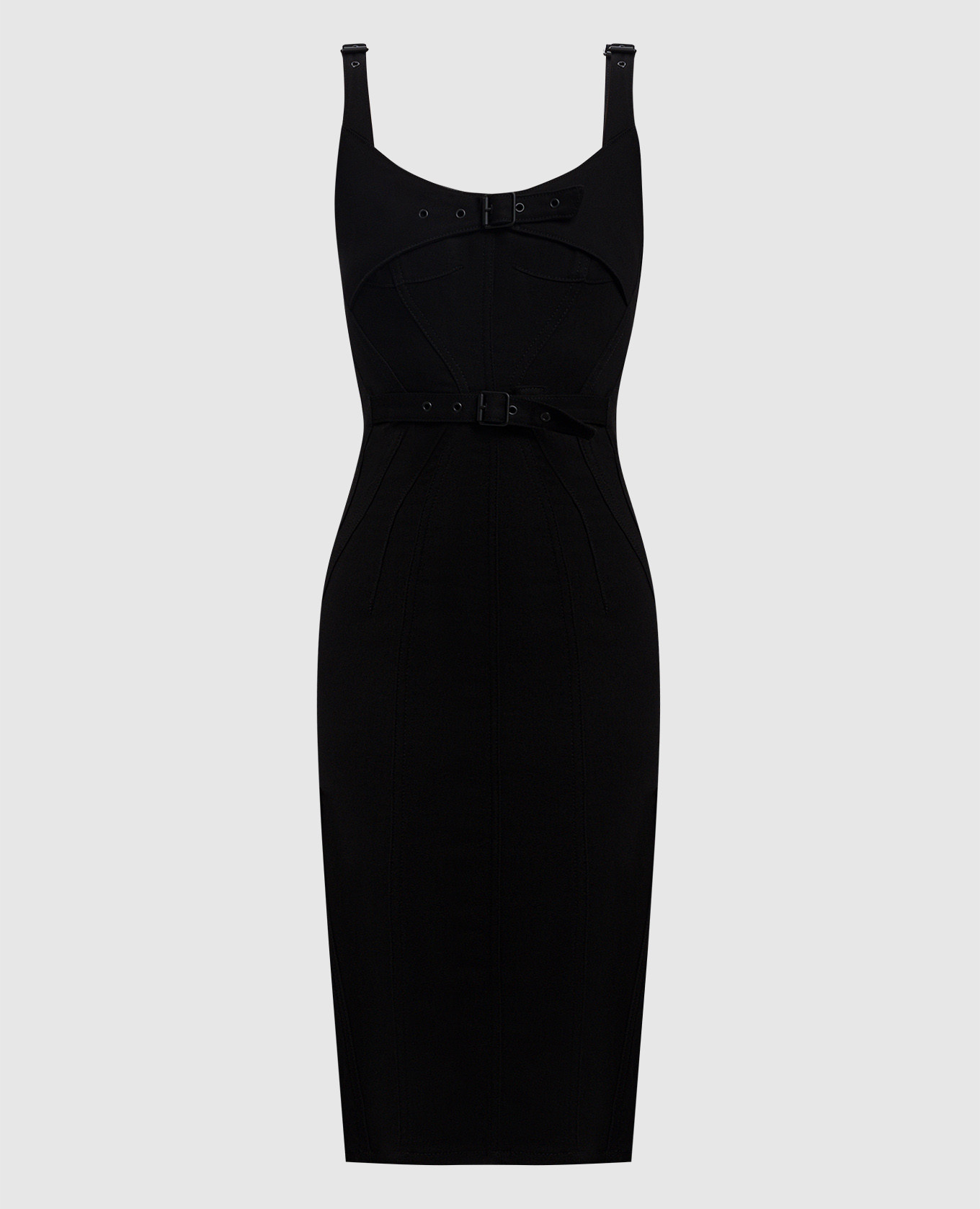 

Black denim sheath dress with straps Thierry Mugler