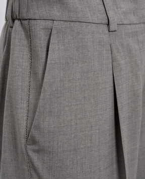 Peserico Gray wool pants with monil chain A04816V02008