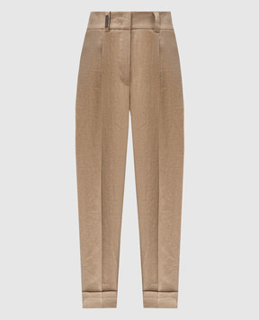 Peserico Beige linen trousers with lapels P04316V02606