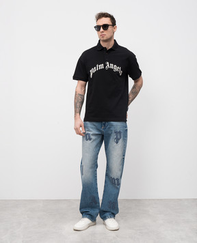 Palm Angels Black polo shirt with embroidered logo PMGB012S25FAB003