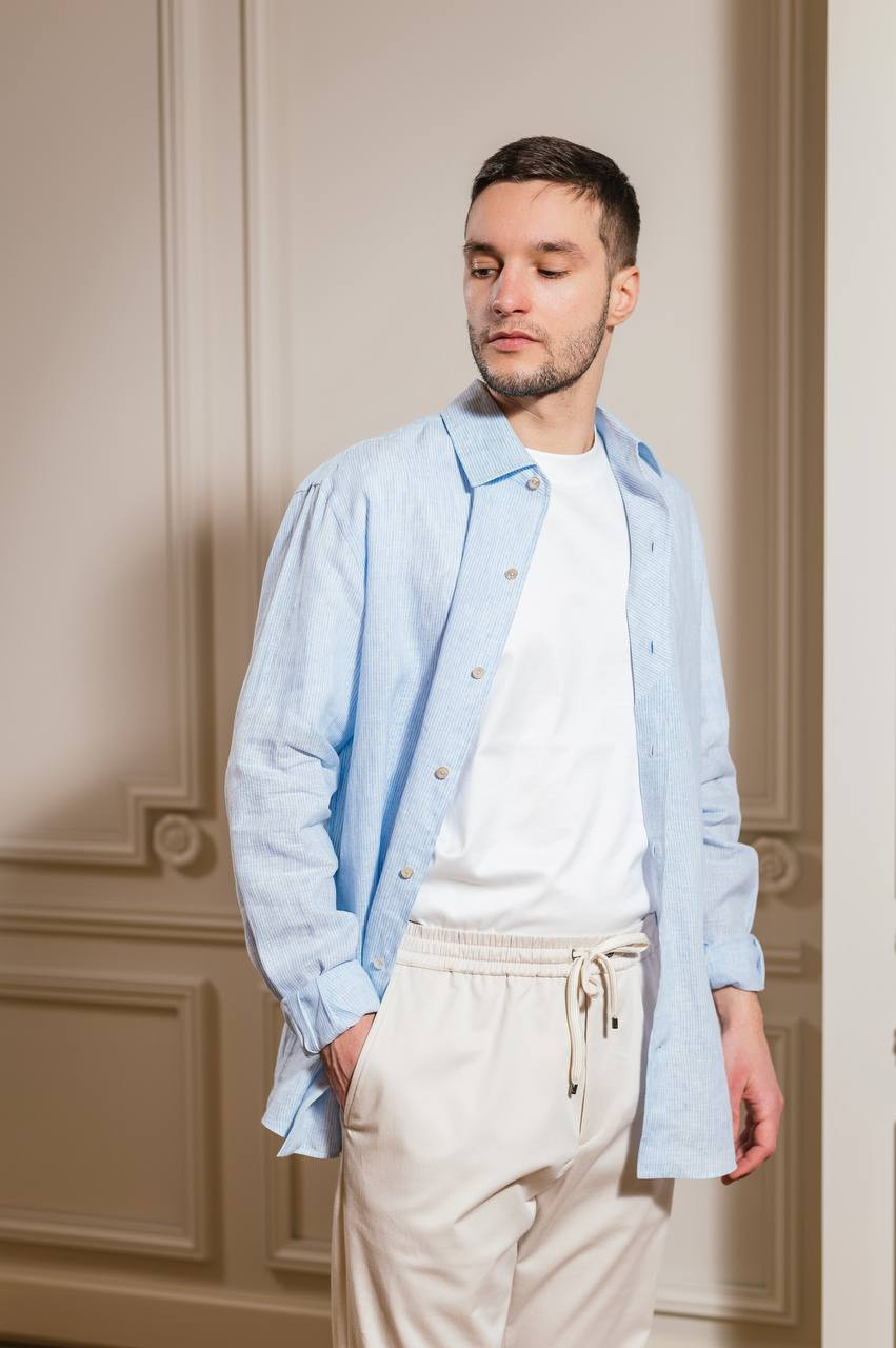

Blue striped linen shirt Agnona, Light blue